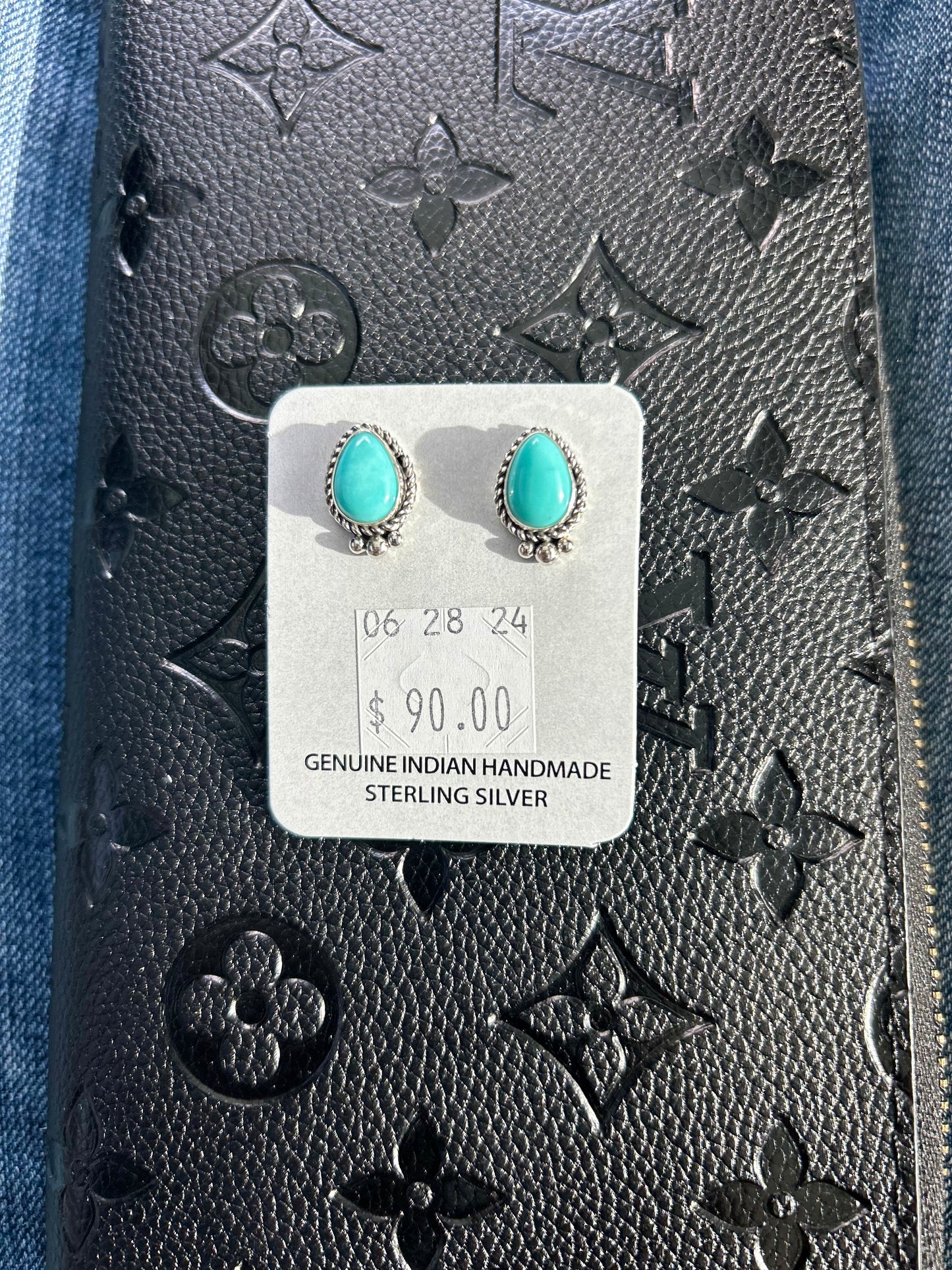 Genuine Indian Handmade Sterling Silver Turquoise Studs