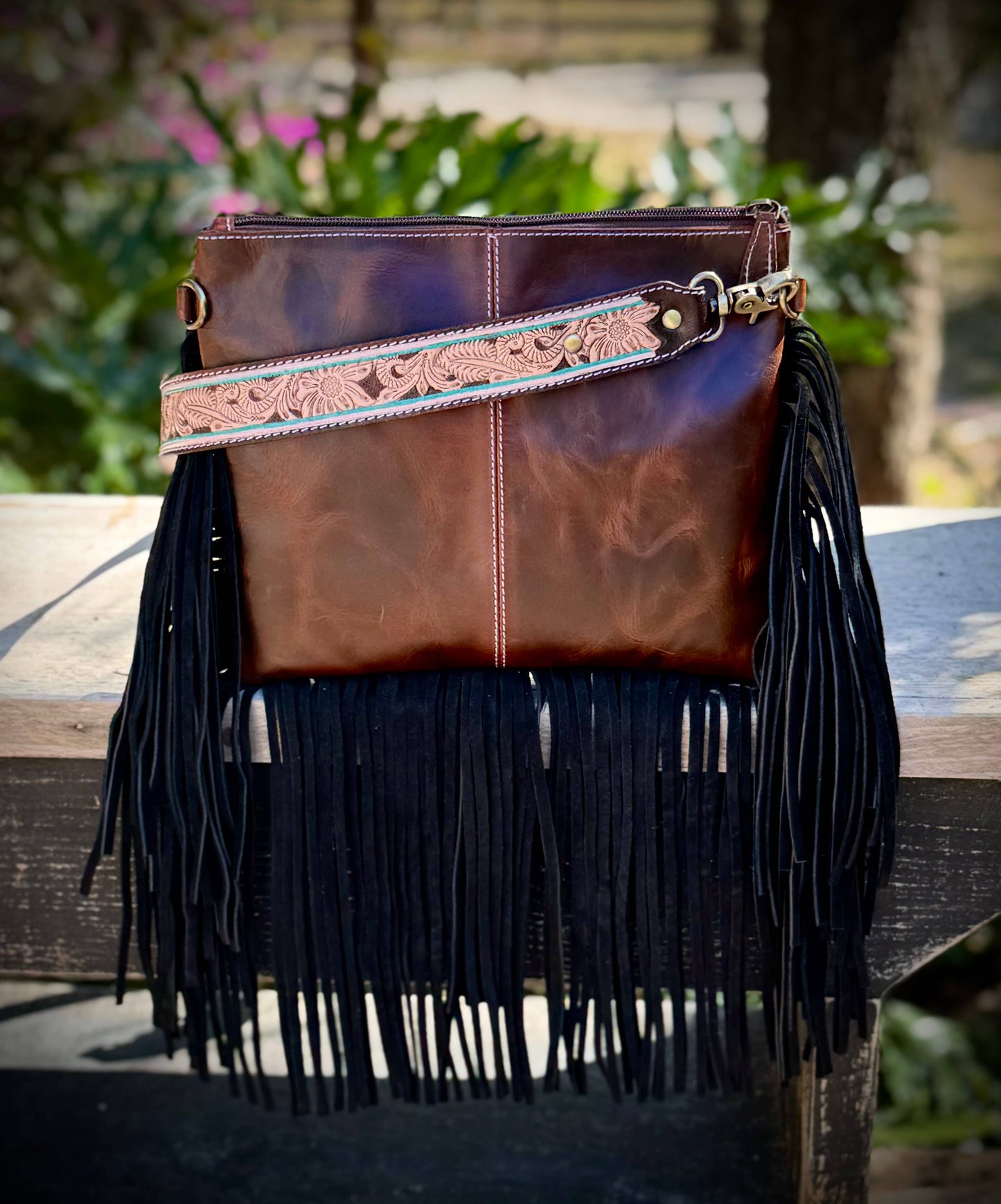 Upcycled LV Tooled Leather Cowhide Crossbody Bag Western