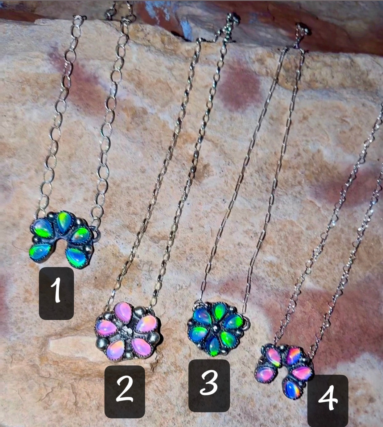 Aurora Opal Naja & Flower Necklaces β Sterling Silver