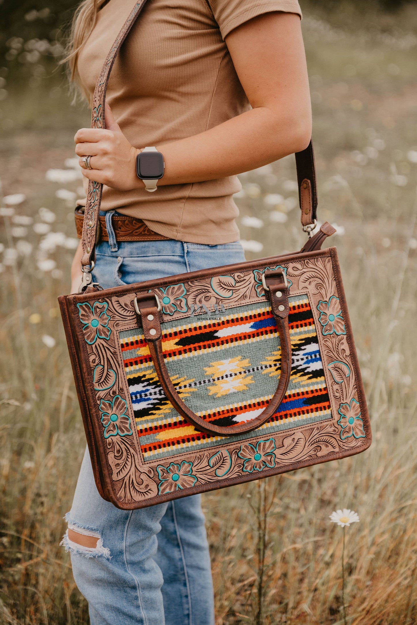 Saddle blanket buffalo leather bag