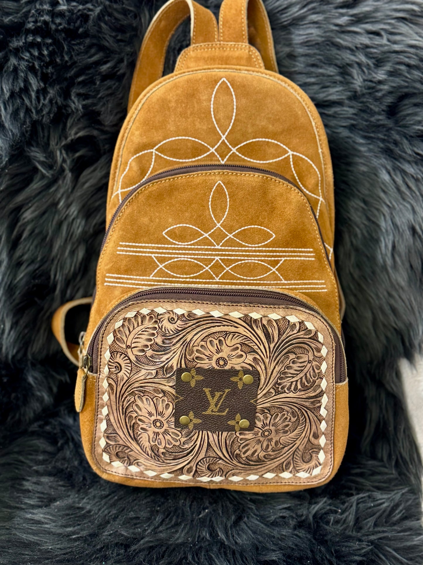 Upcycled LV Bootstitch sling bag