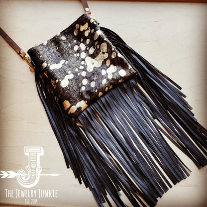 MEDIUM Crossbody Handbag Brown Metallic Leather Fringe 511n