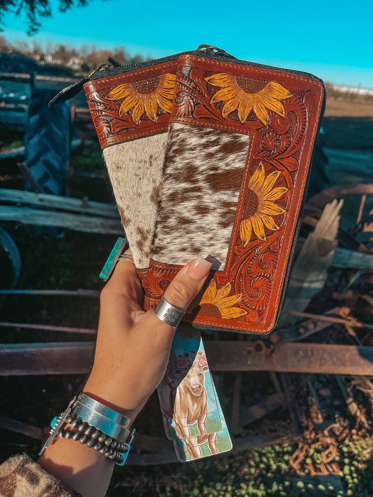 The Shania Sunflower Cowhide Wallet a Haute Southern Hyde