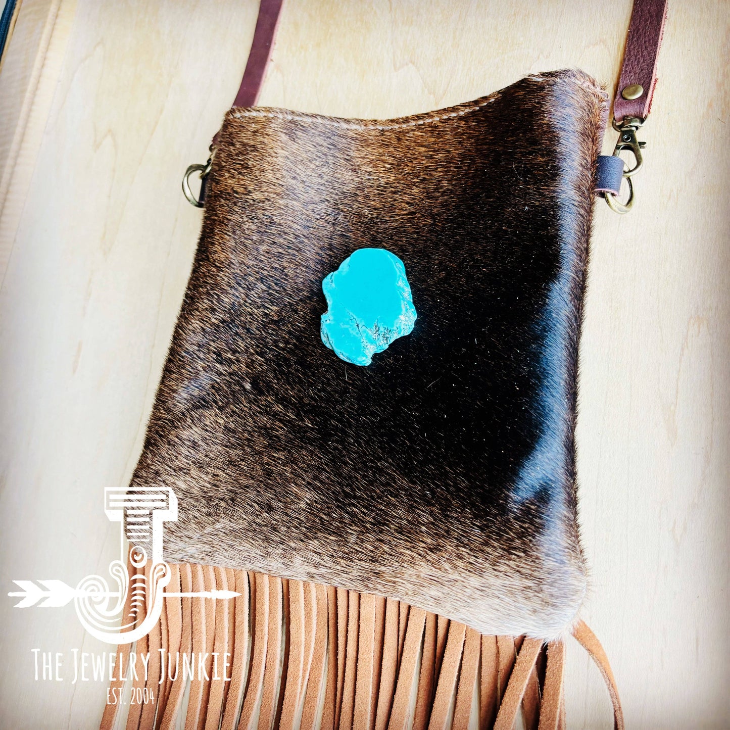Small Crossbody Handbag Hair Hide w/ Turquoise & Fringe 514b
