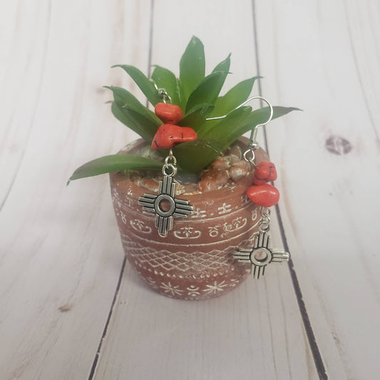 Zia Earring, Zia Charm, Zia Turquoise Red Stone Earring