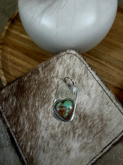Custom Dog Tag featuring a High-Grade Kingman Turquoise Heart