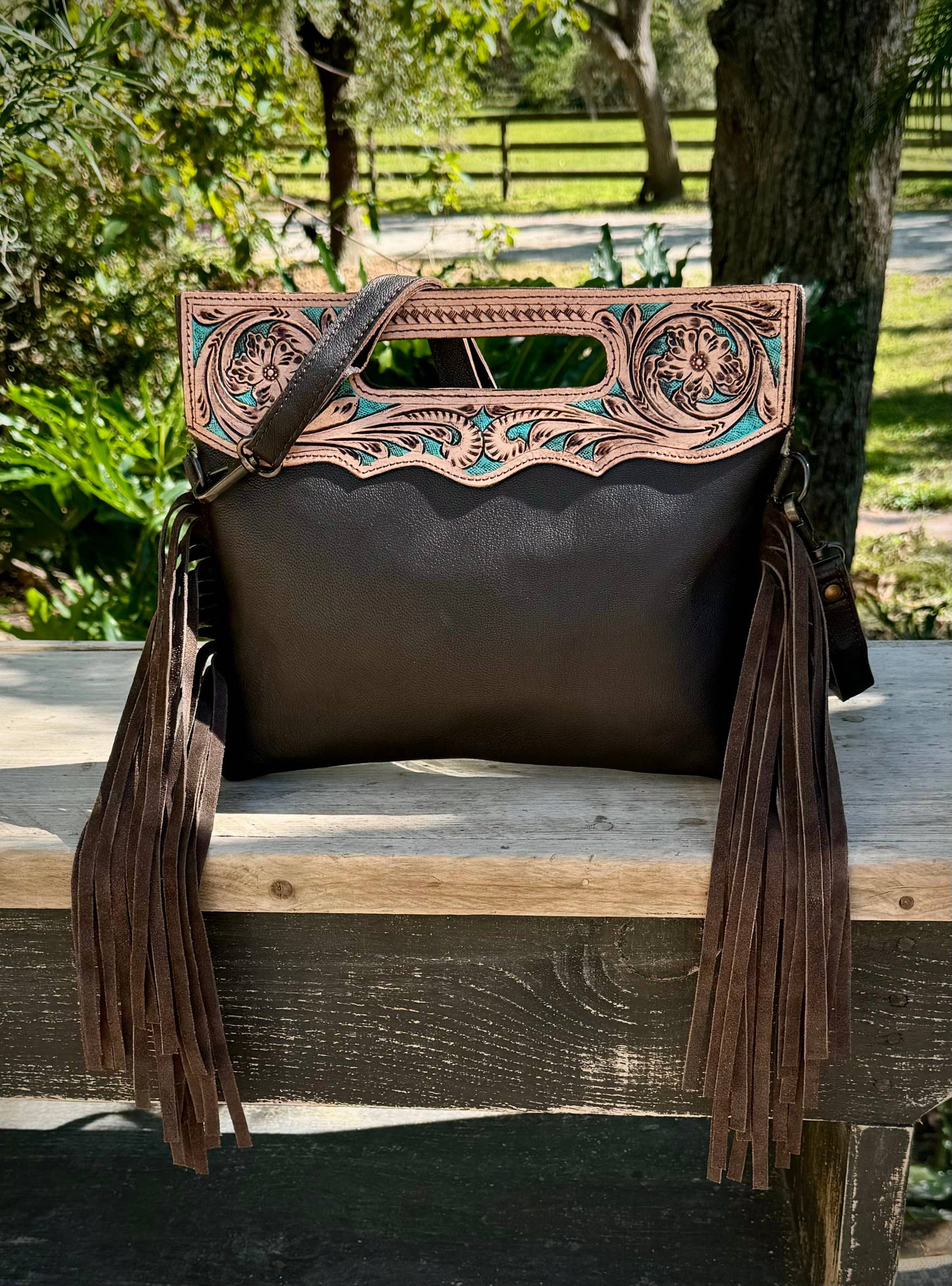 Upcycled LV Cowhide Leather Crossbody Clutch Bag Western