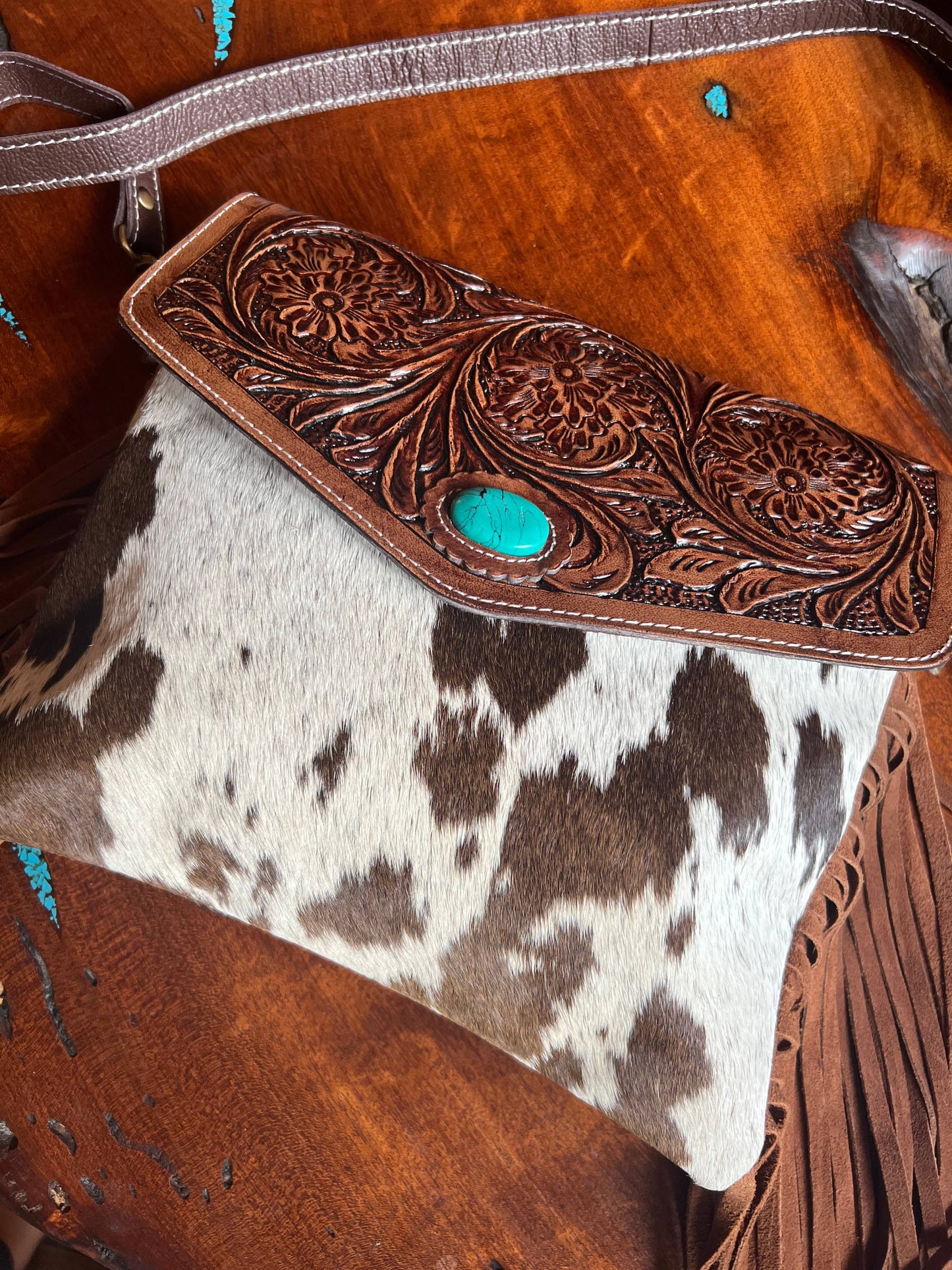 Turquoise Inlay Tooled Leather Western Envelope Purse