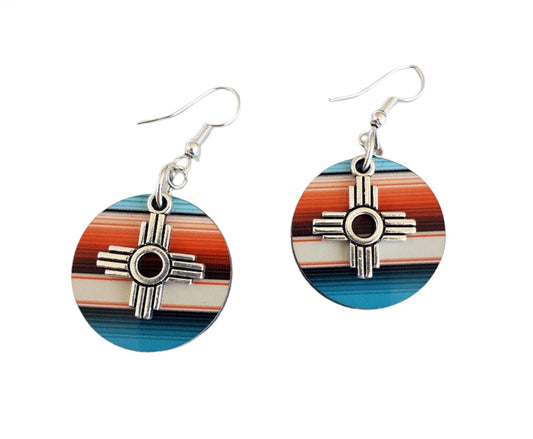 Zia Round Earring with Natural Serape Print
