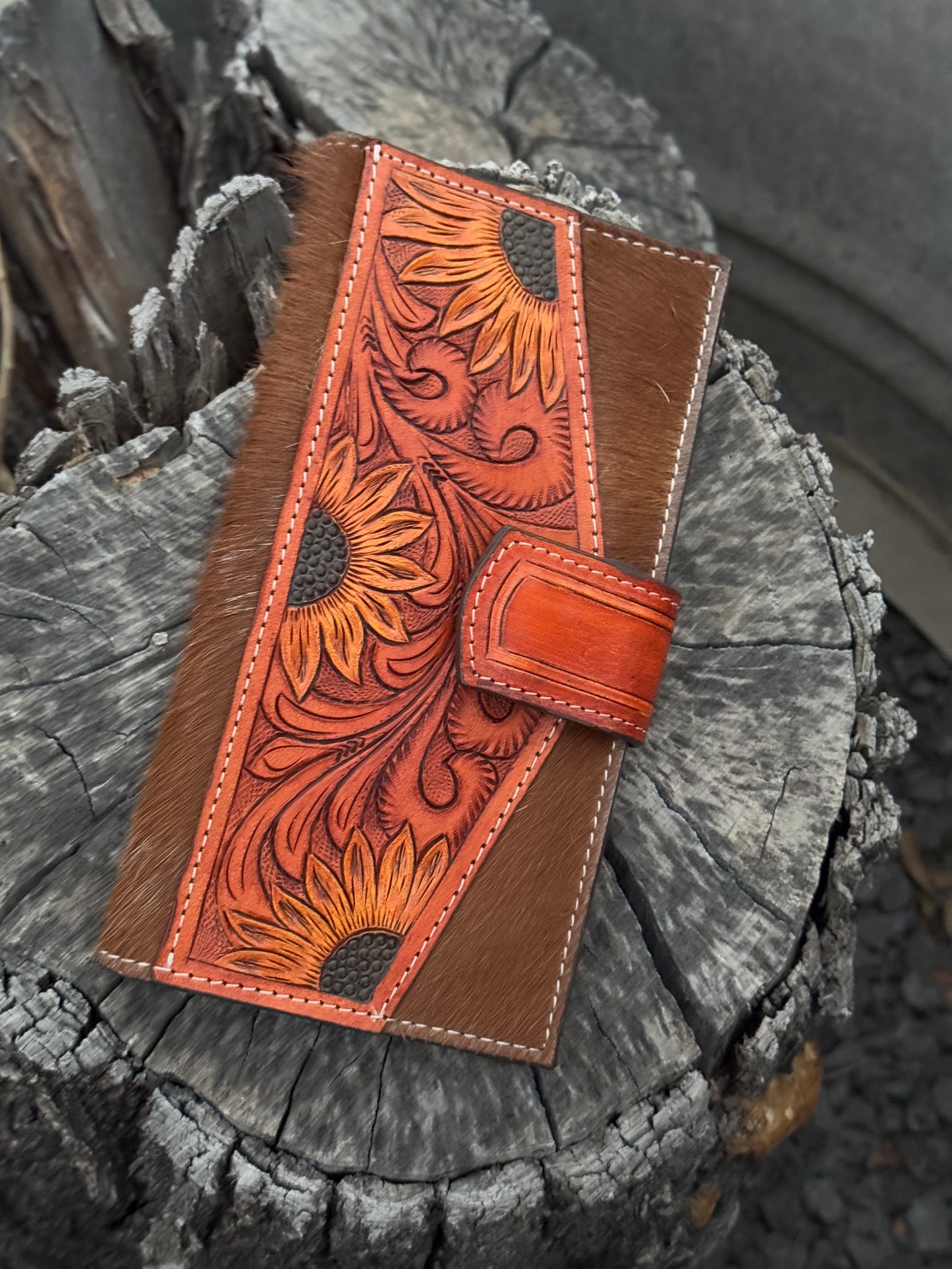 Tooled Sunflower & Hide Wallet
