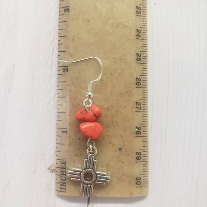 Zia Earring, Zia Charm, Zia Turquoise Red Stone Earring