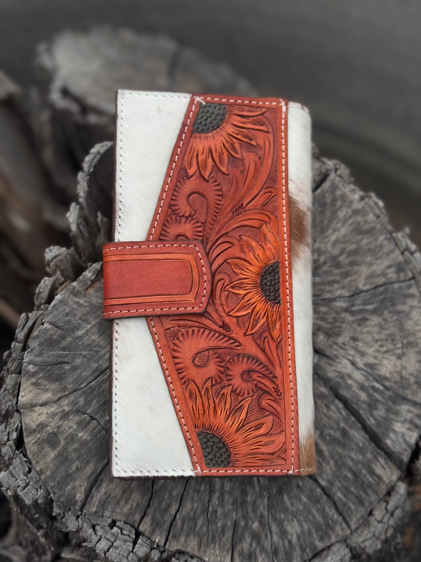 Tooled Sunflower & Hide Wallet