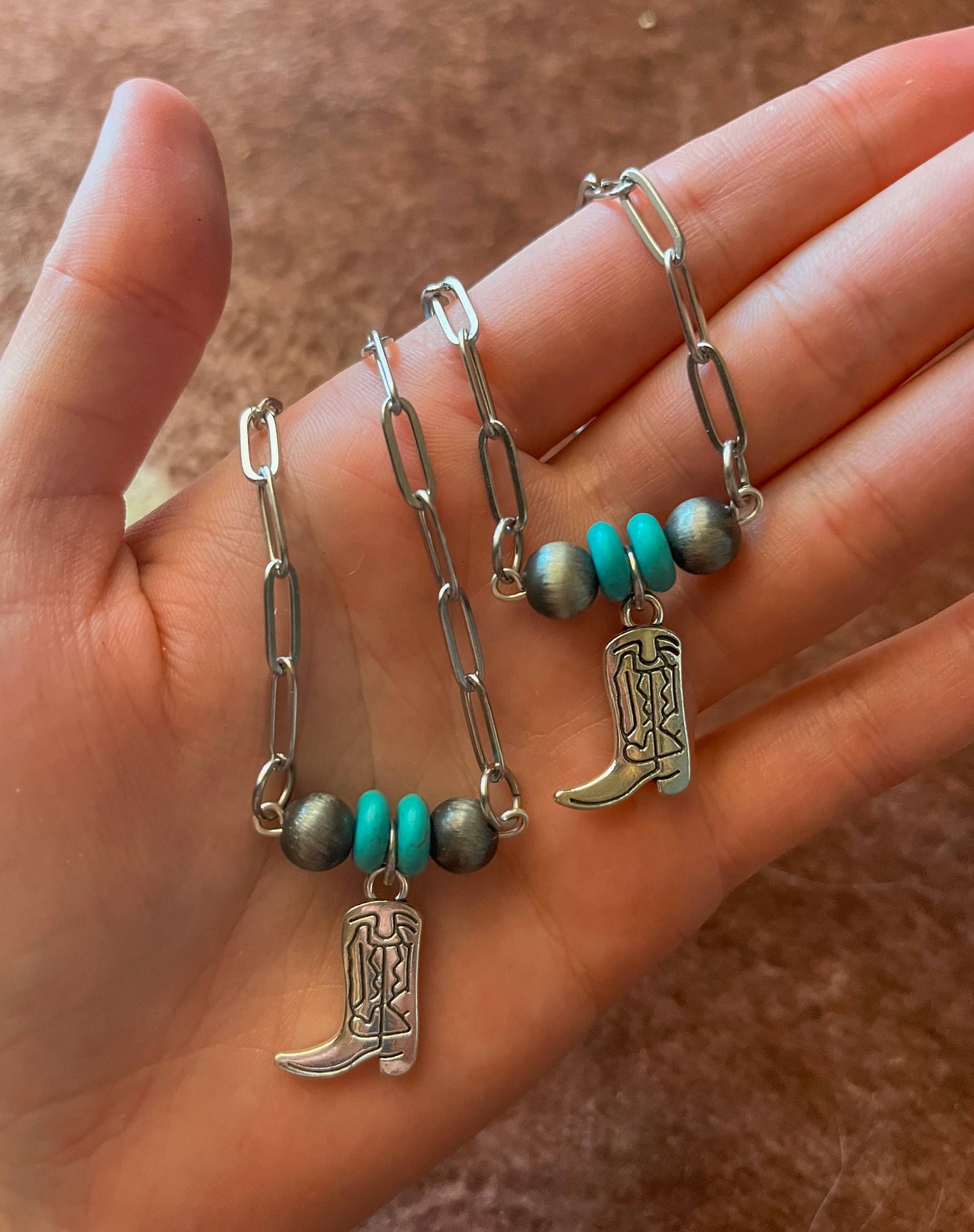 Western Cowgirl Bar Necklace Turquoise/Navajo Pearl Charm