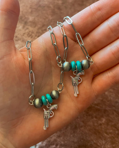 Western Cowgirl Bar Necklace Turquoise/Navajo Pearl Charm