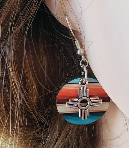 Zia Round Earring with Natural Serape Print