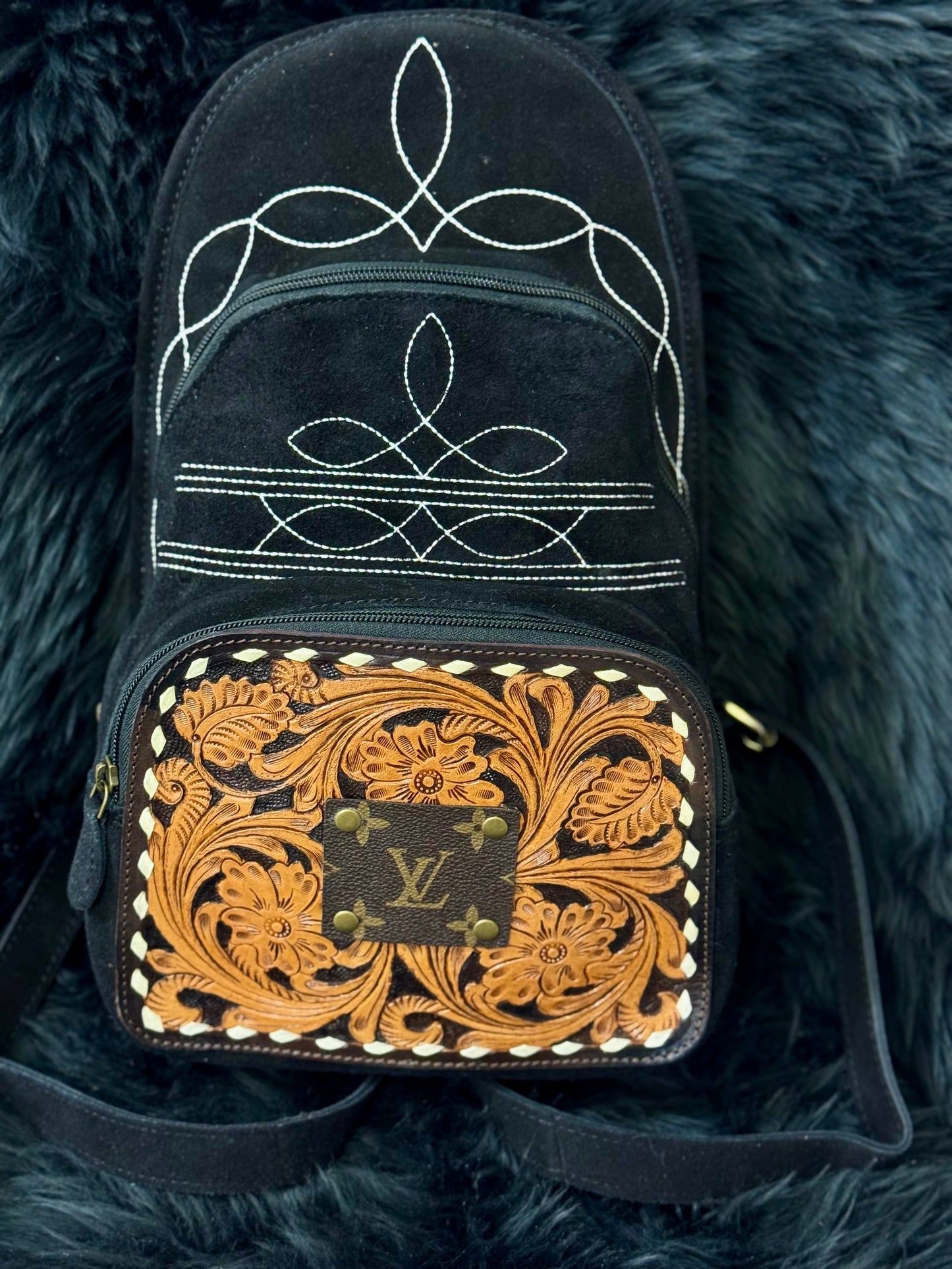 Upcycled LV Bootstitch sling bag