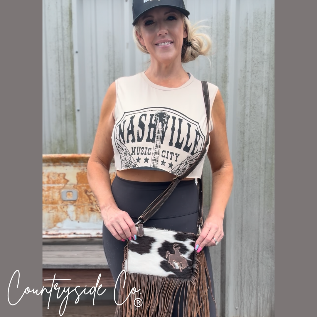 Rodeo Rider Cowhide Purse Crossbody with Wristlet