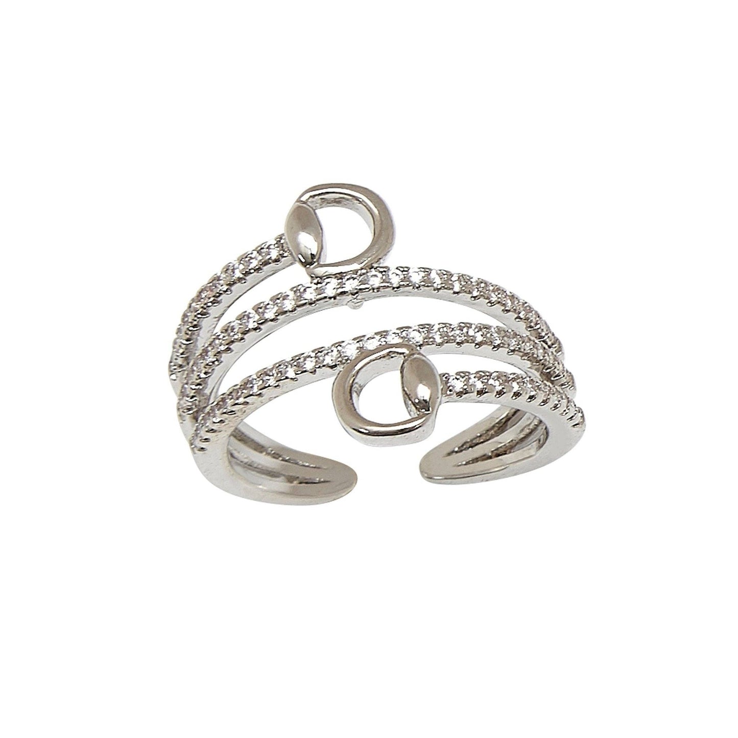 AWST Int'l  Rhodium Spiral Rhinestones & Snaffle Bit Adjustable Ring