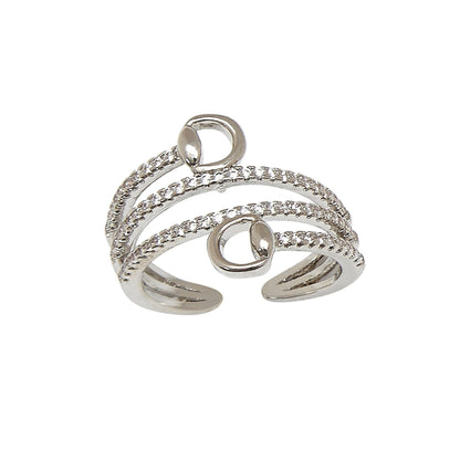 AWST Int'l  Rhodium Spiral Rhinestones & Snaffle Bit Adjustable Ring