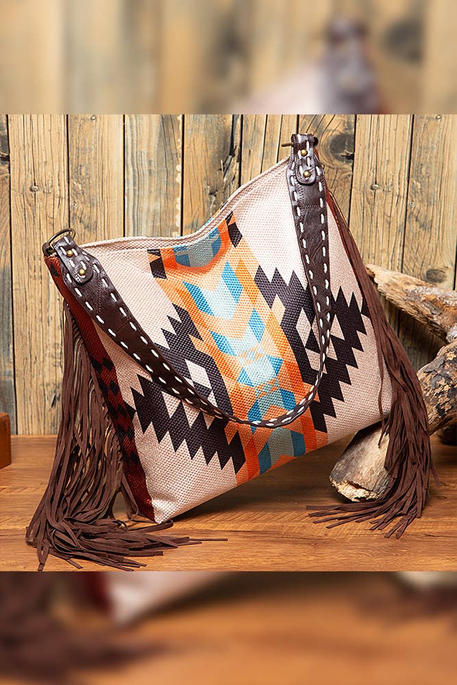 Aztec Print Tassels Western Tote