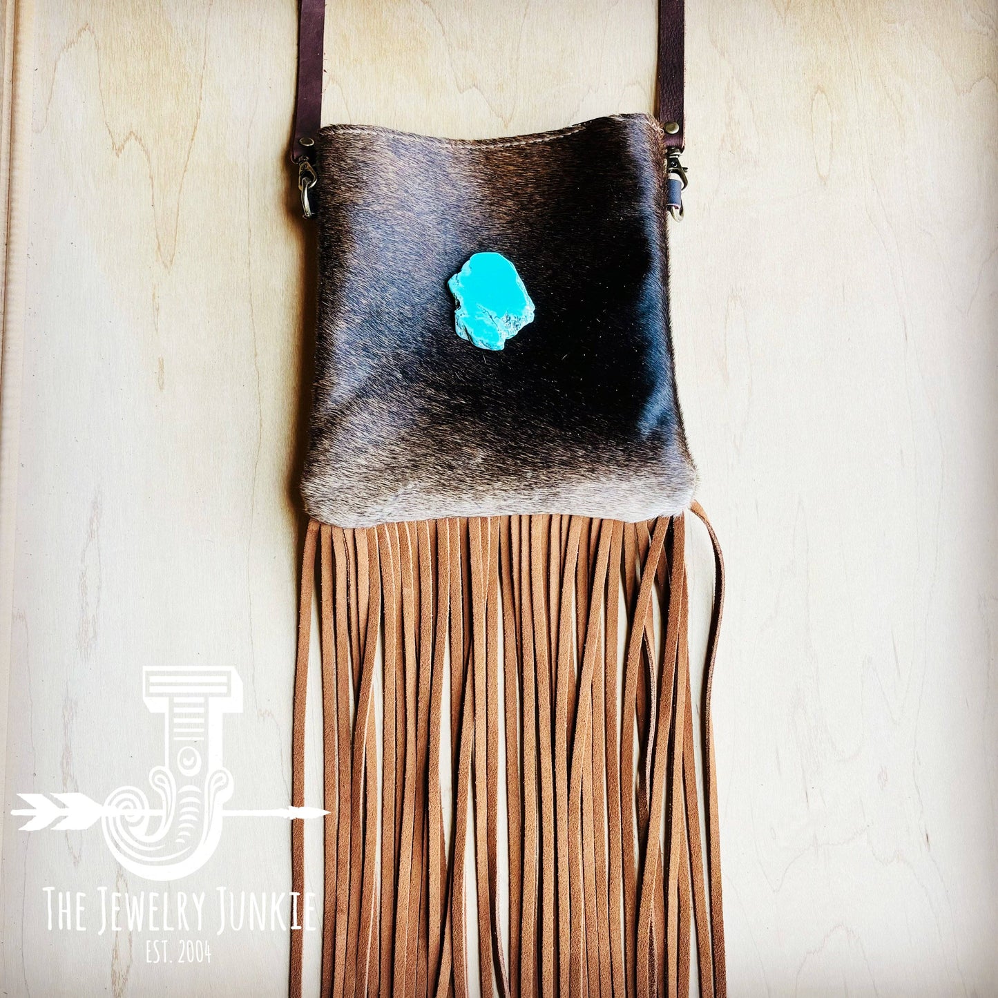 Small Crossbody Handbag Hair Hide w/ Turquoise & Fringe 514b