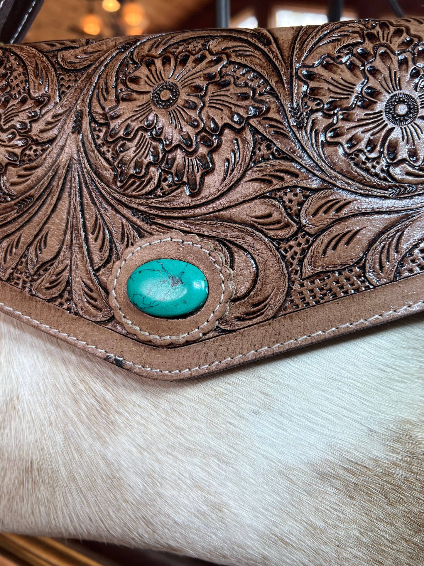 Turquoise Inlay Tooled Leather Western Envelope Purse