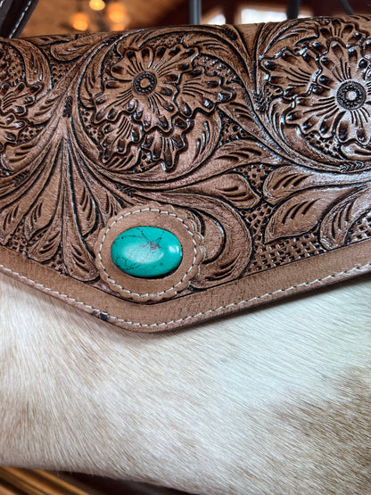 Turquoise Inlay Tooled Leather Western Envelope Purse