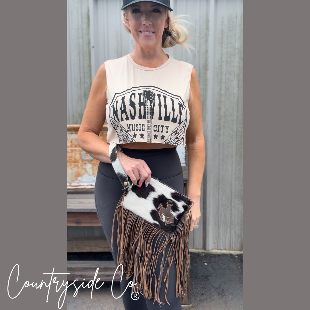 Rodeo Rider Cowhide Purse Crossbody with Wristlet