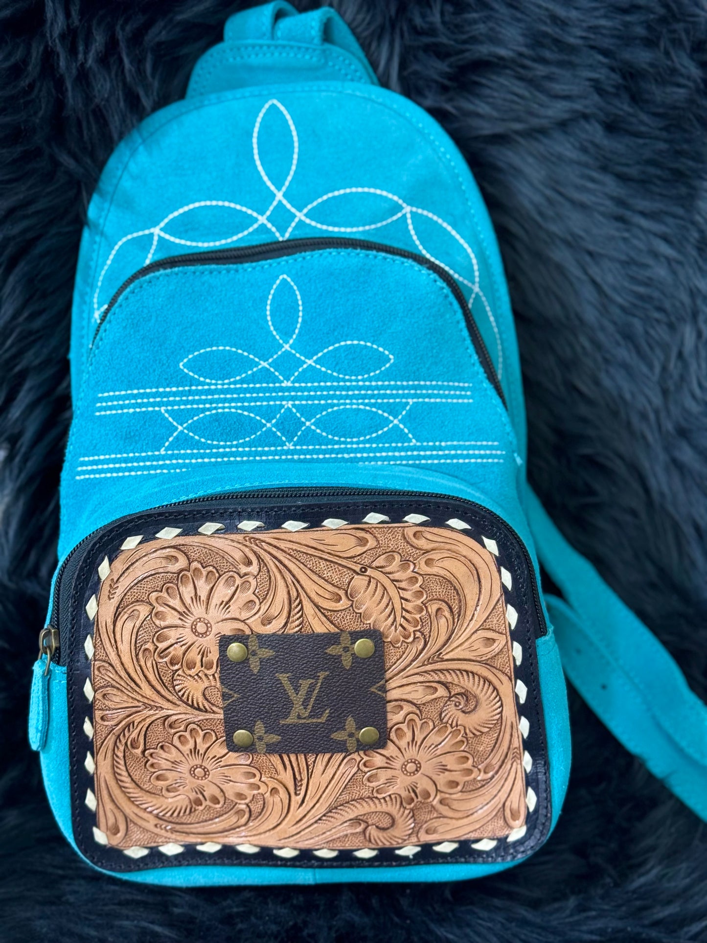 Upcycled LV Bootstitch sling bag