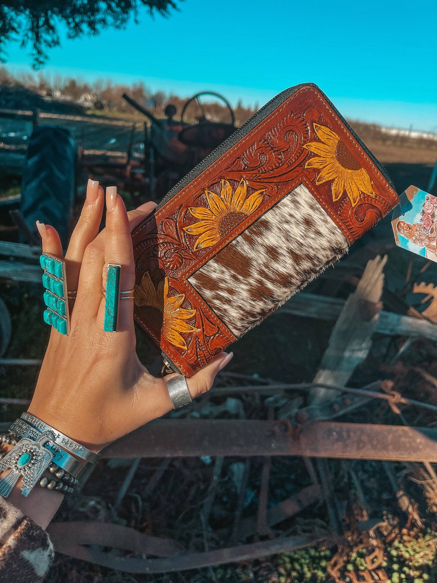 The Shania Sunflower Cowhide Wallet a Haute Southern Hyde