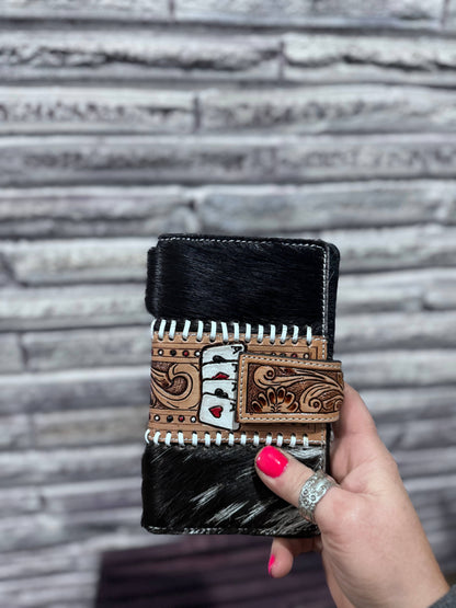 Cowhide aces tooled wallet