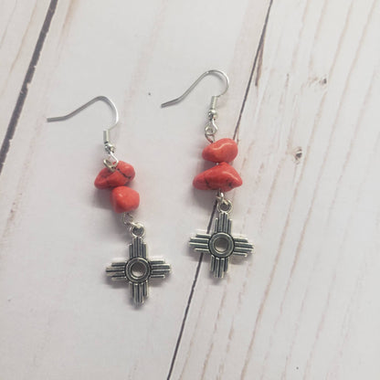 Zia Earring, Zia Charm, Zia Turquoise Red Stone Earring