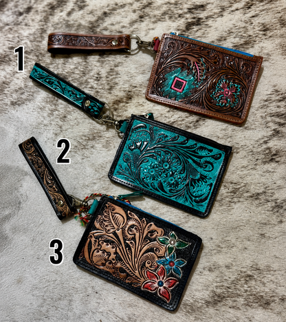 Leather Tooled Wristlet & card holder