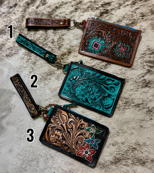 Leather Tooled Wristlet & card holder