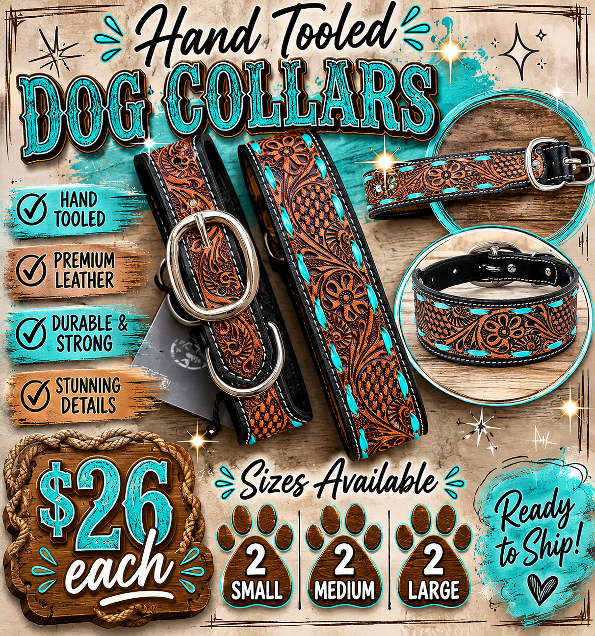 Leather Tooled Dog Collar
