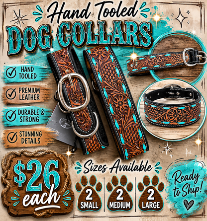 Leather Tooled Dog Collar