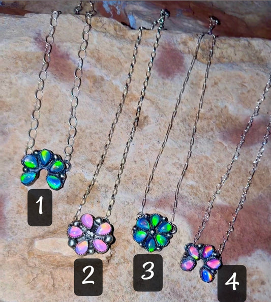 Aurora Opal Naja & Flower Necklaces – Sterling Silver