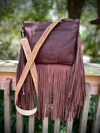Upcycled LV Cowhide Leather Fringe Crossbody Bag Western