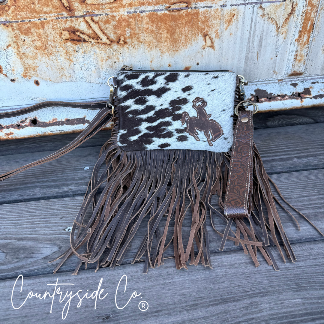 Rodeo Rider Cowhide Purse Crossbody with Wristlet