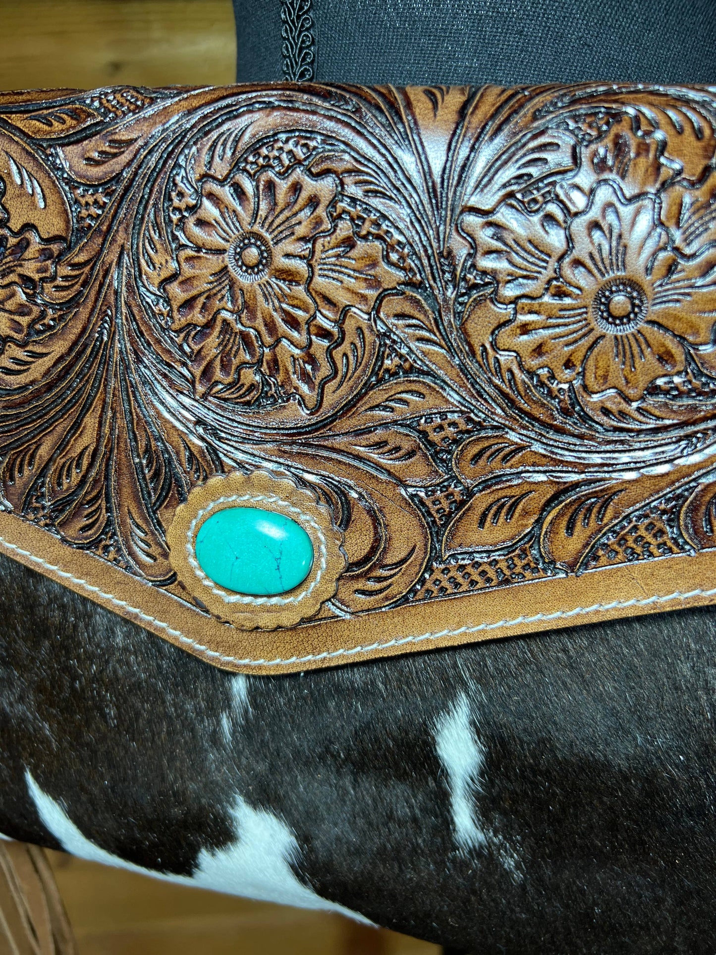 Turquoise Inlay Tooled Leather Western Envelope Purse