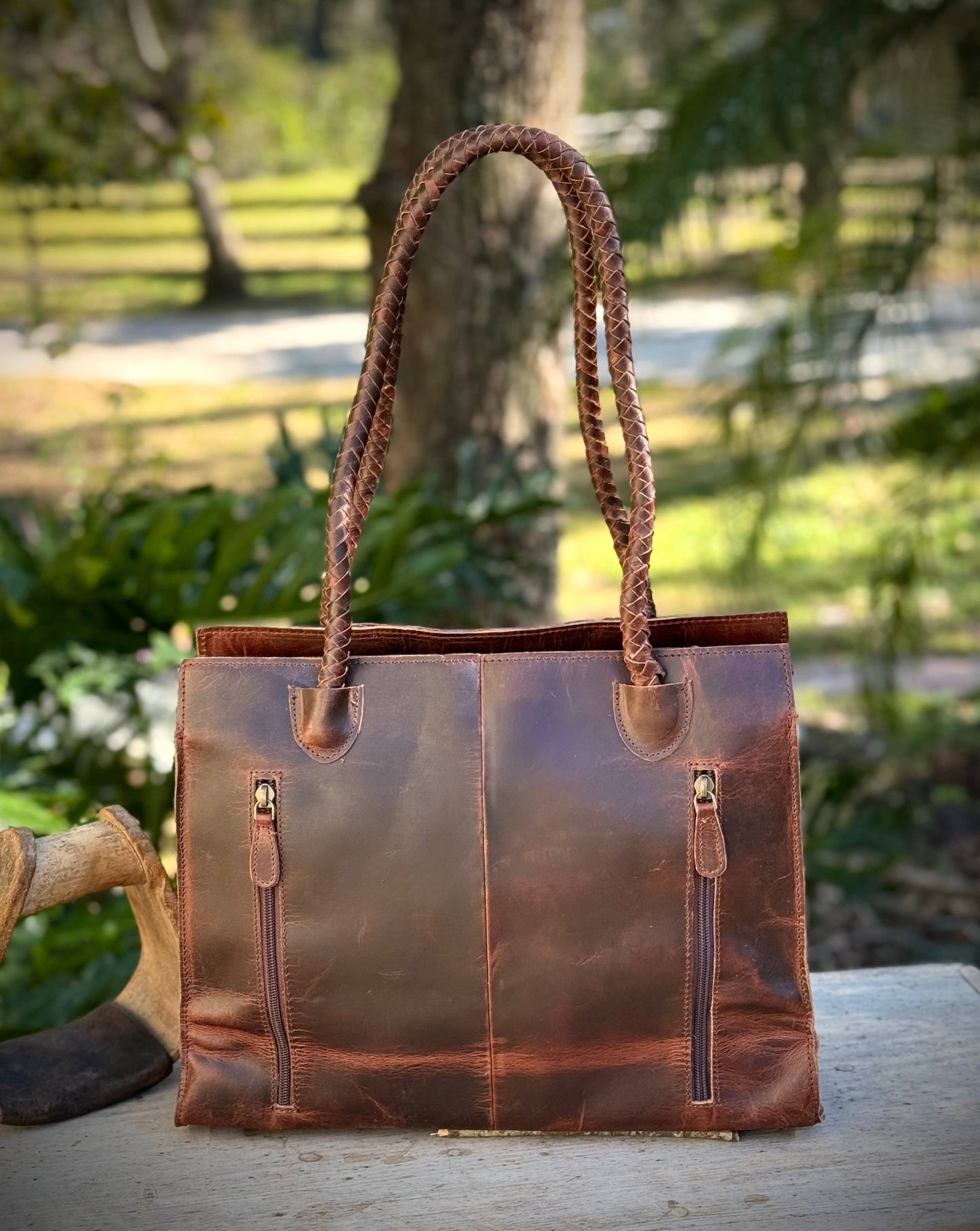 Upcycled LV Leather Satchel Crossbody Bag Western Studs