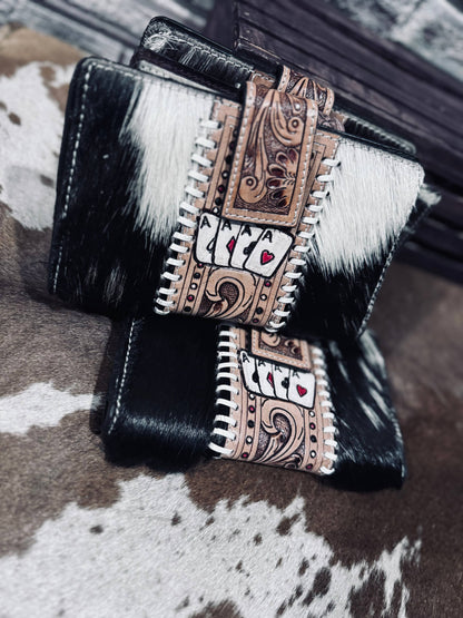 Cowhide aces tooled wallet