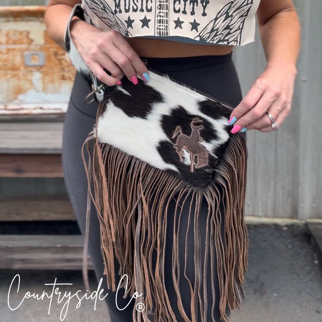 Rodeo Rider Cowhide Purse Crossbody with Wristlet