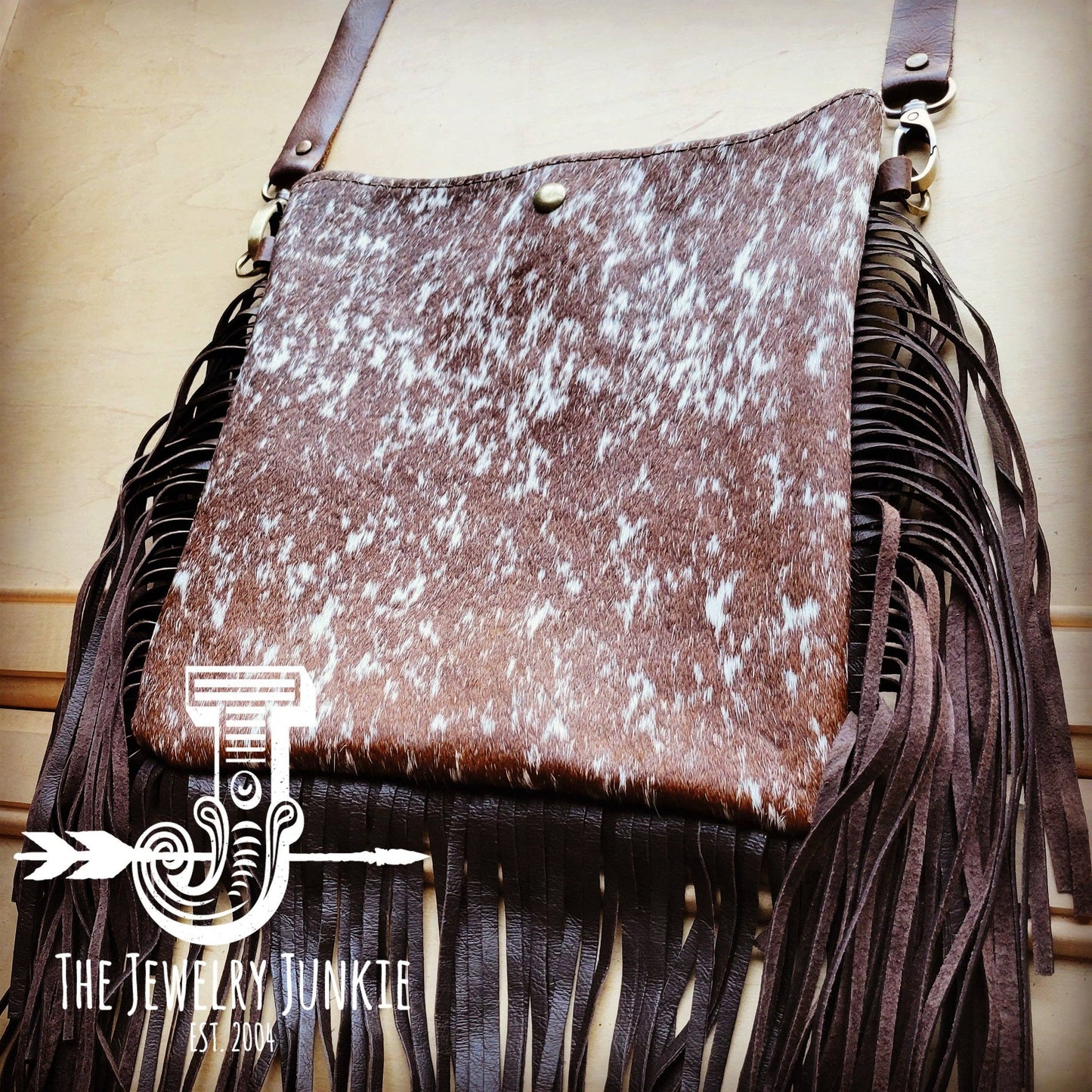 MEDIUM Crossbody Handbag Brown Salt & Pepper Leather 512u