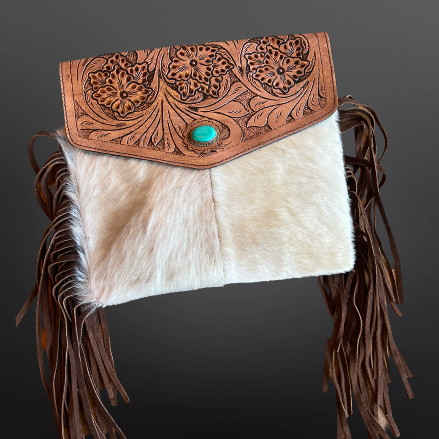 Turquoise Inlay Tooled Leather Western Envelope Purse