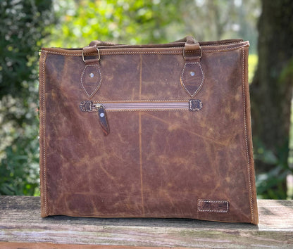 Upcycled LV Embossed Leather Tote Shoulder Bag Western Boho