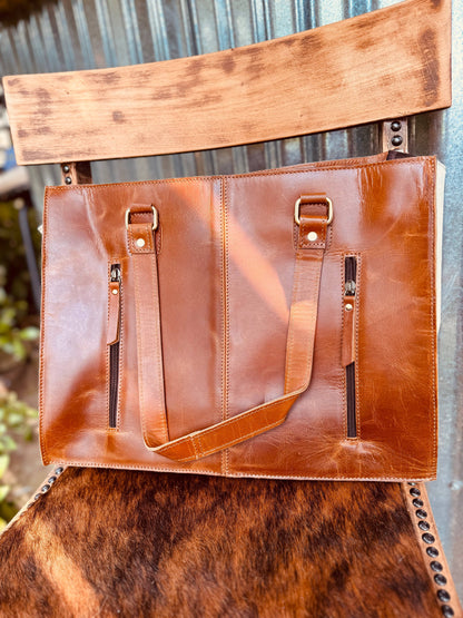 Large leather Sunflower and hide handbag