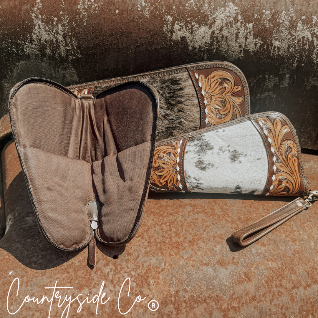 Handmade Tooled Leather and Cowhide Case