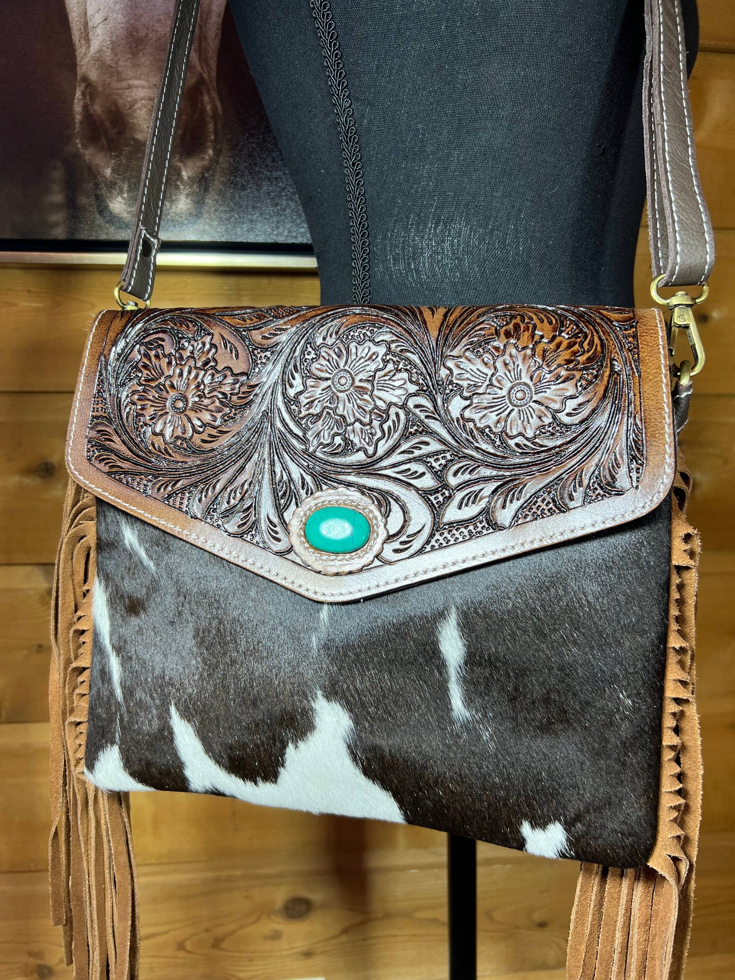 Turquoise Inlay Tooled Leather Western Envelope Purse