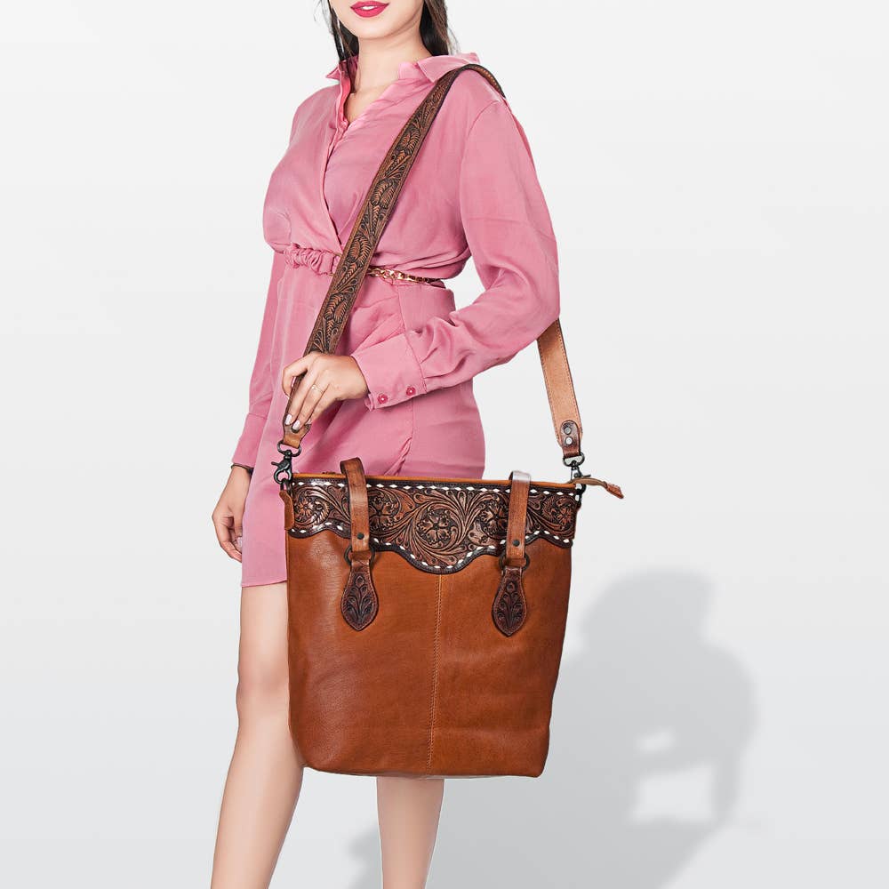 Western Chic Genuine Leather Tote Bag for Women